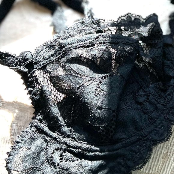 NWT Vintage Lou Bra from Paris France! All lace with Floral Scalloped Black 34B - Picture 6 of 14